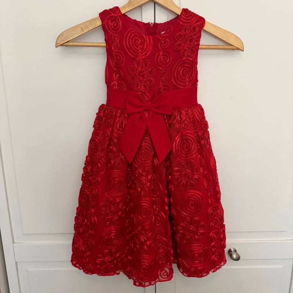 Rare Editions | Kid’s |‎ Red Rosette | Floral | Party | Holiday | Dress | 4